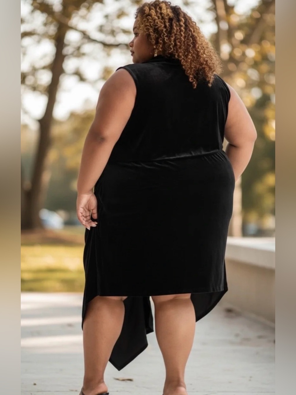 Sleeveless Ashley Graham Black Velvet Wrap Dress - Picture 2 of 5